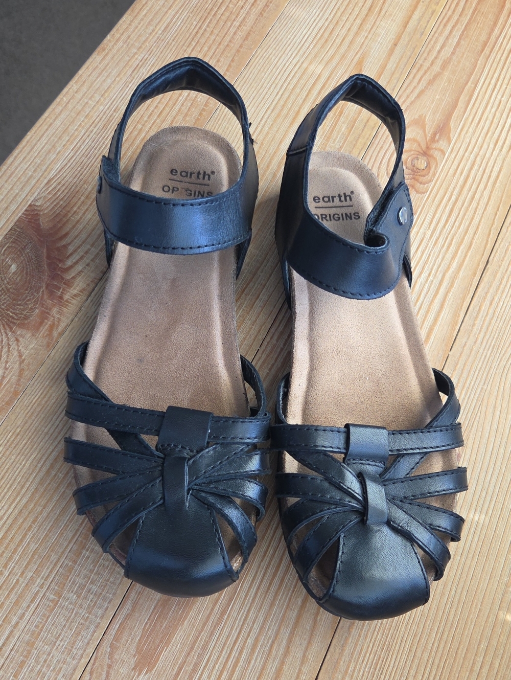 Earth Origins Lana Size 7 Black Leather Closed Toe Sandal Birkenstock Style Sole
